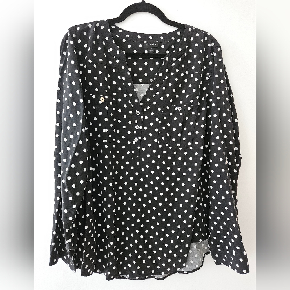 Torrid Black and White Polka Dot Blouse
